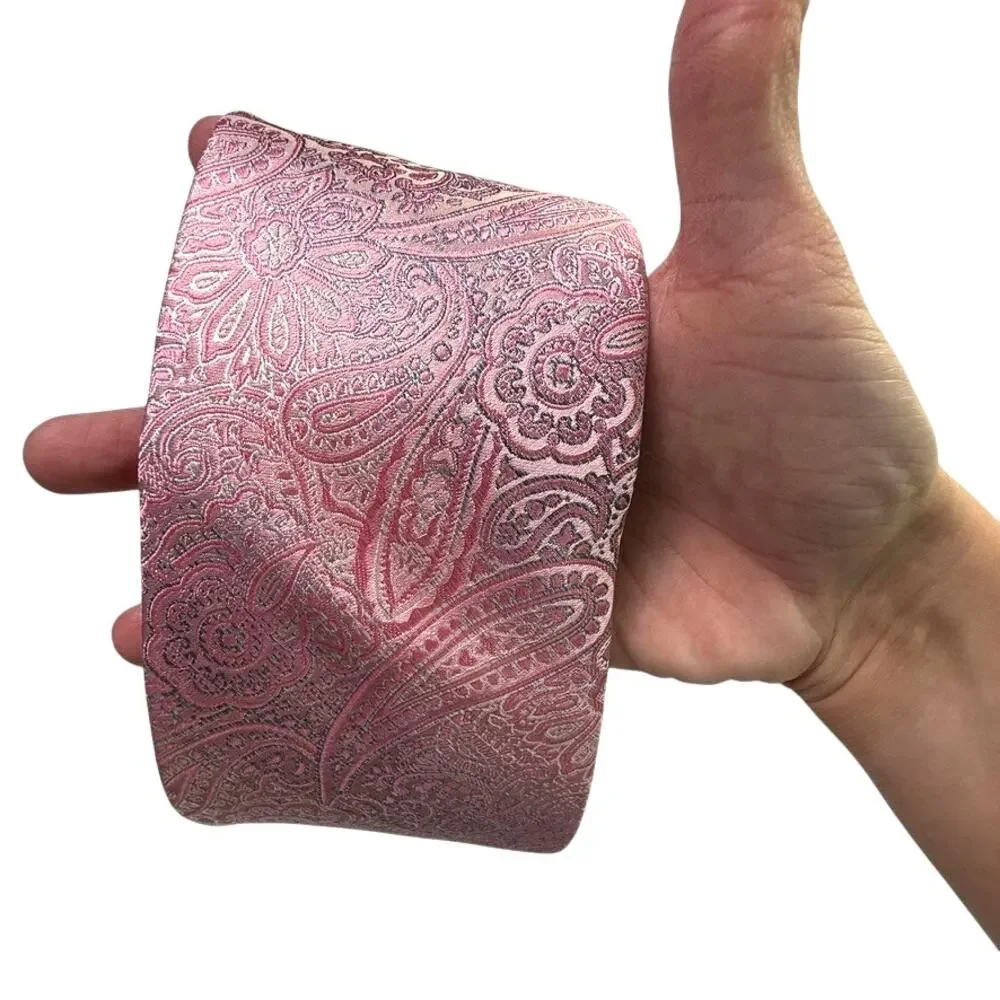 Pronto Uomo Pink Paisley Silk Tie Men’s Classic 100% Silk Neck Tie Formal Wear